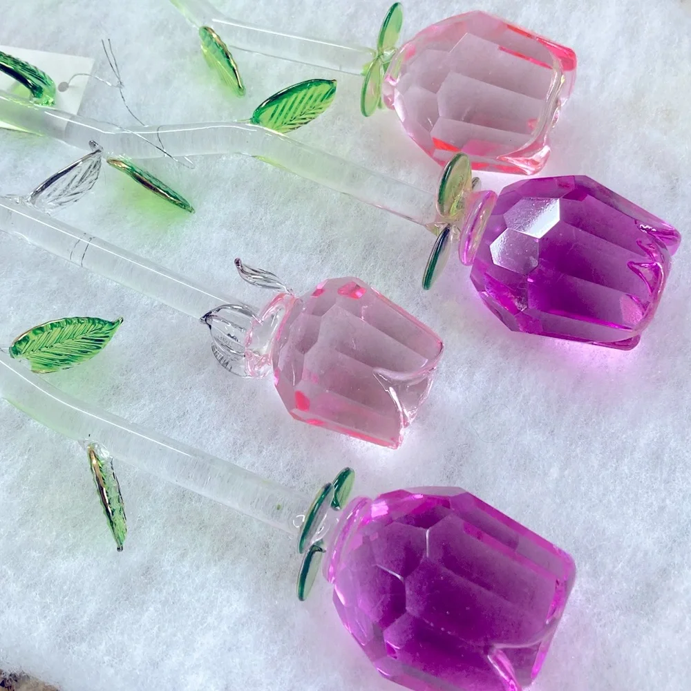 Cut Glass Rosebud Stems - Pinks
